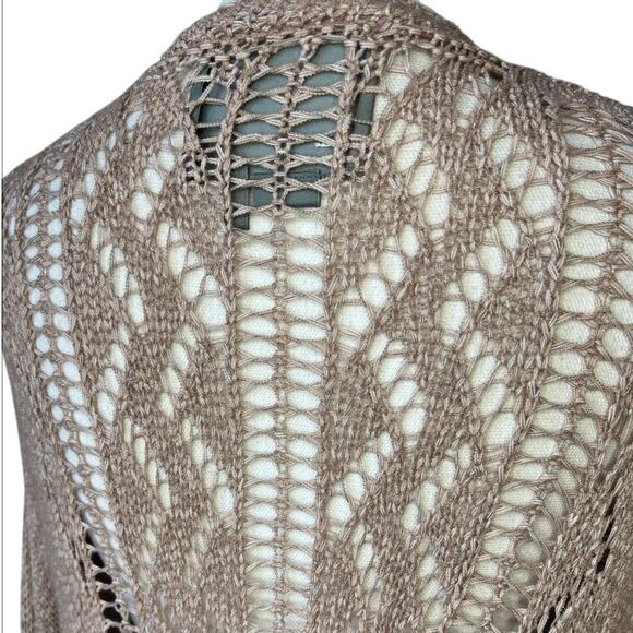 Anthropologie tan Crochet Duster Cardigan Sweater boho cotton open front - Picture 4 of 9